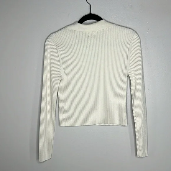 Aerie Ribbed Button Front Long Sleeve Collared Crop Top size Large - Picture 11 of 12